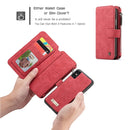 CaseMe-007 for iPhone X / XS TPU + PC Magnetic Absorption Detachable Back Cover Horizontal Flip Leather Case with Card Slots & Zipper Wallet & Photo Frame (Red)