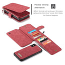 CaseMe-007 for iPhone X / XS TPU + PC Magnetic Absorption Detachable Back Cover Horizontal Flip Leather Case with Card Slots & Zipper Wallet & Photo Frame (Red)