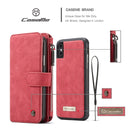 CaseMe-007 for iPhone X / XS TPU + PC Magnetic Absorption Detachable Back Cover Horizontal Flip Leather Case with Card Slots & Zipper Wallet & Photo Frame (Red)