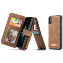 CaseMe-007 for iPhone X / XS TPU + PC Magnetic Absorption Detachable Back Cover Horizontal Flip Leather Case with Card Slots & Zipper Wallet & Photo Frame (Brown)