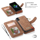 CaseMe-007 for iPhone X / XS TPU + PC Magnetic Absorption Detachable Back Cover Horizontal Flip Leather Case with Card Slots & Zipper Wallet & Photo Frame (Brown)