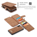CaseMe-007 for iPhone X / XS TPU + PC Magnetic Absorption Detachable Back Cover Horizontal Flip Leather Case with Card Slots & Zipper Wallet & Photo Frame (Brown)