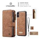 CaseMe-007 for iPhone X / XS TPU + PC Magnetic Absorption Detachable Back Cover Horizontal Flip Leather Case with Card Slots & Zipper Wallet & Photo Frame (Brown)
