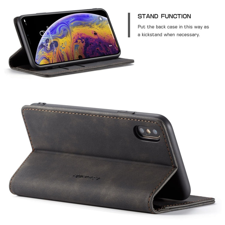 CaseMe-013 Multifunctional Retro Frosted Horizontal Flip Leather Case for iPhone XS Max, with Card Slot & Holder & Wallet(Black)
