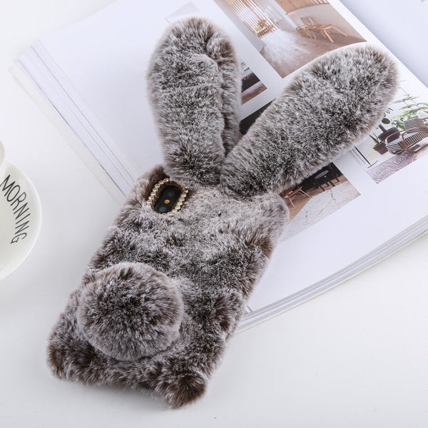 Cute Rabbit Ears Style Plush Case for iPhone XS Max (Brown)
