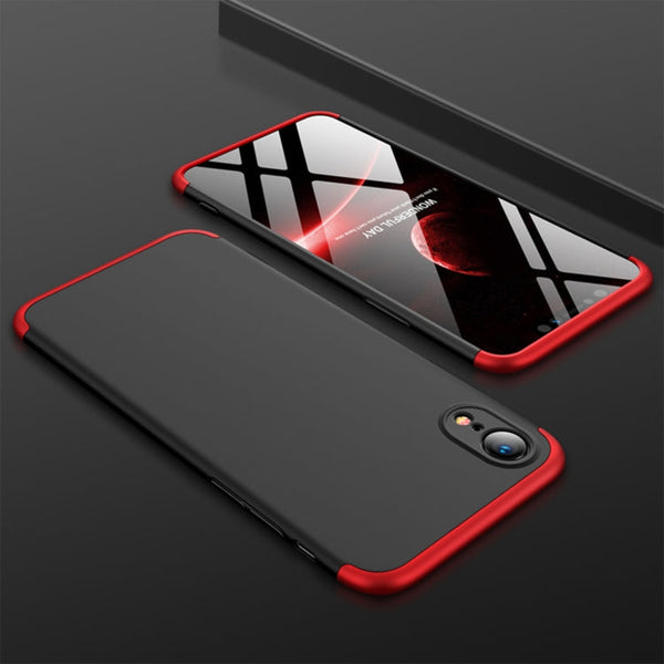 GKK Three Stage Splicing Full Coverage PC Case for iPhone XR(Black Red)