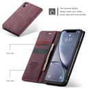 CaseMe-013 Multifunctional Retro Frosted Horizontal Flip Leather Case for iPhone XR, with Card Slot & Holder & Wallet(Wine Red)