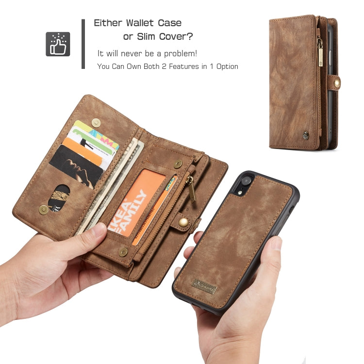 CaseMe Detachable Multifunctional Horizontal Flip Leather Case for iPhone XR, with Card Slot & Holder & Zipper Wallet & Photo Frame (Brown)