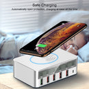 WLX-818F 6 in 1 10W QC3.0 Wireless Charging + USB-C / Type-C + 4 USB Ports Charger with Smart LCD Display Screen, EU / AU Plug