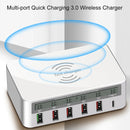 WLX-818F 6 in 1 10W QC3.0 Wireless Charging + USB-C / Type-C + 4 USB Ports Charger with Smart LCD Display Screen, EU / AU Plug