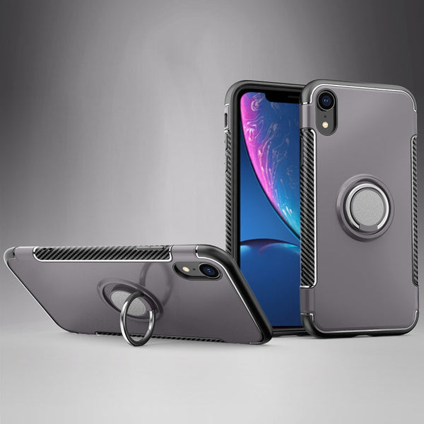 Magnetic 360 Degrees Rotation Ring Armor Protective Case for iPhone XR(Grey)