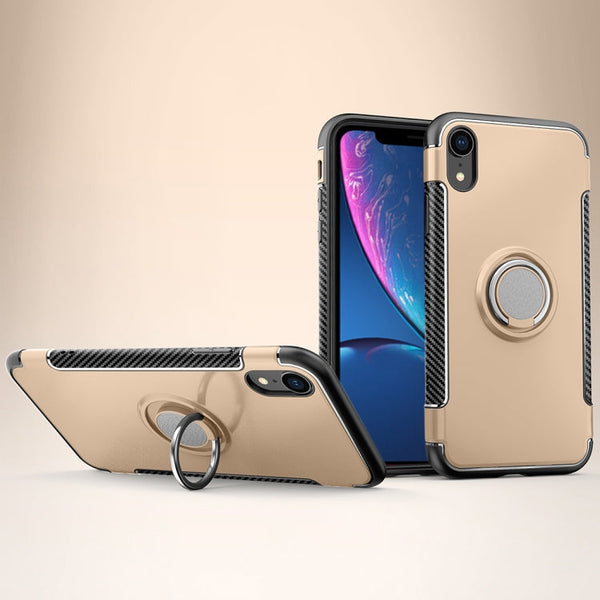Magnetic 360 Degrees Rotation Ring Armor Protective Case for iPhone XR(Gold)