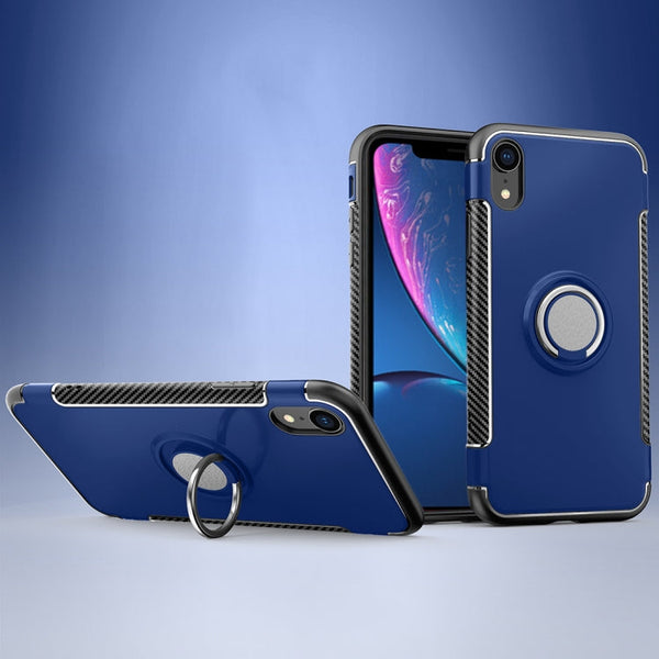 Magnetic 360 Degrees Rotation Ring Armor Protective Case for iPhone XR(Blue)