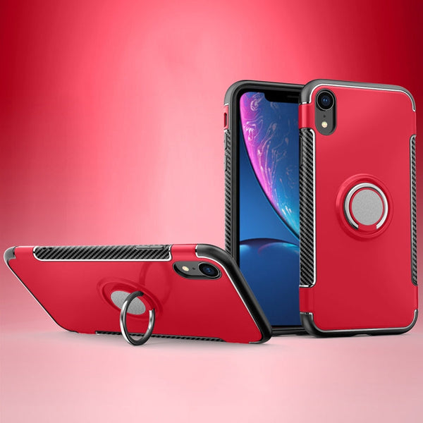 Magnetic 360 Degrees Rotation Ring Armor Protective Case for iPhone XR(Red)