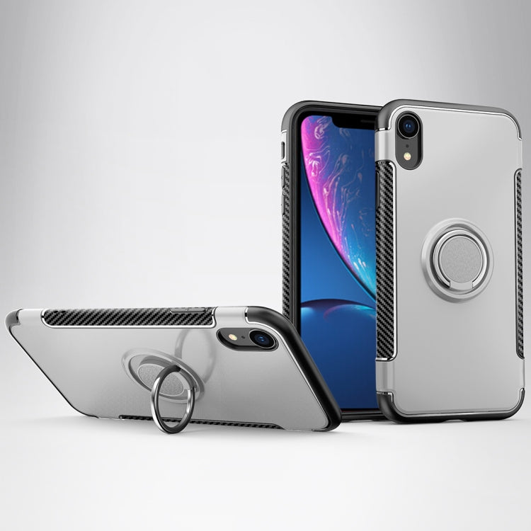 Magnetic 360 Degrees Rotation Ring Armor Protective Case for iPhone XR(Silver)
