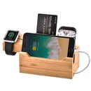 Multi-function Bamboo Charging Station Charger Stand Management Base with 3 USB Ports, EU Plug