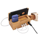 Multi-function Bamboo Charging Station Charger Stand Management Base with 3 USB Ports, EU Plug