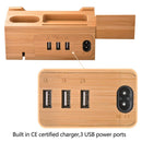 Multi-function Bamboo Charging Station Charger Stand Management Base with 3 USB Ports, EU Plug