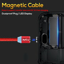 TOPK 2m 2.4A Max USB to 8 Pin + USB-C / Type-C + Micro USB Nylon Braided Magnetic Charging Cable with LED Indicator(Red)
