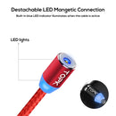 TOPK 2m 2.4A Max USB to 8 Pin + USB-C / Type-C + Micro USB Nylon Braided Magnetic Charging Cable with LED Indicator(Red)