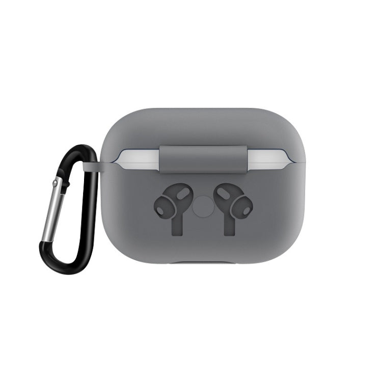 For AirPods Pro Silicone Flip Cover Earphone Protective Case with Anti-drop Buckle(Grey)