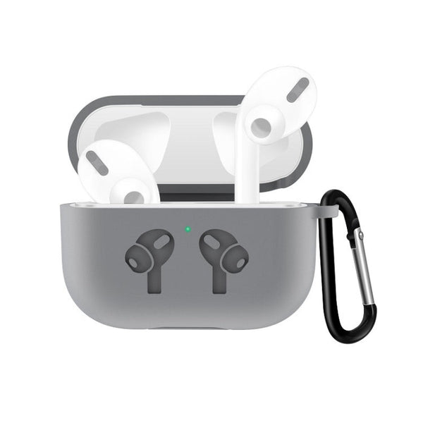 For AirPods Pro Silicone Flip Cover Earphone Protective Case with Anti-drop Buckle(Grey)