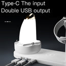 WS7 10W 2 USB Ports + USB-C / Type-C Port Multi-function Desk Lamp + Qi Wireless Charging Charger (White)