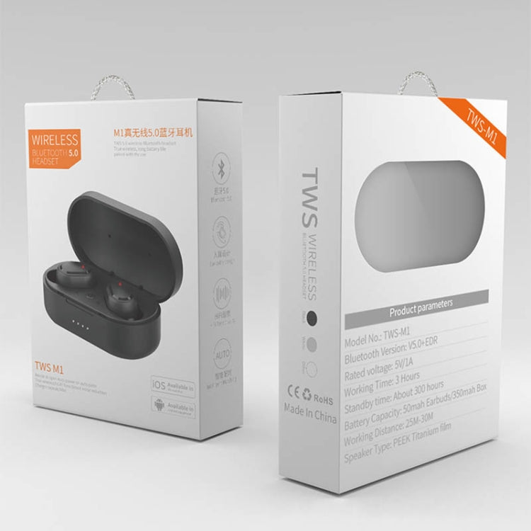 TWS-M1 TWS Bluetooth Earphone with Magnetic Charging Box, Support Memory Connection & Call & Battery Display Function(White)