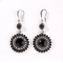 2 Pairs Ethnic Sun Flower Style Rhinestone Earrings Long Earbobs(Silver+Black)