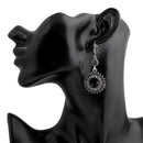 2 Pairs Ethnic Sun Flower Style Rhinestone Earrings Long Earbobs(Silver+Black)