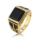 Europe and America Style Punk Gothic Retro Black Onyx Gemstone Men Titanium Steel Ring, US Size: 7, Diameter: 17.4mm, Perimeter: 55mm(Gold)