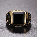 Europe and America Style Punk Gothic Retro Black Onyx Gemstone Men Titanium Steel Ring, US Size: 7, Diameter: 17.4mm, Perimeter: 55mm(Gold)