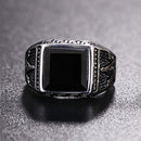 Europe and America Style Punk Gothic Retro Black Onyx Gemstone Men Titanium Steel Ring, US Size: 9, Diameter: 19mm, Perimeter: 59.8mm(Steel Color)