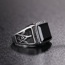 Europe and America Style Punk Gothic Retro Black Onyx Gemstone Men Titanium Steel Ring, US Size: 9, Diameter: 19mm, Perimeter: 59.8mm(Steel Color)