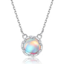 S925 Sterling Silver Gradient Round Moonstone Clavicle Chain Nacklace Jewelry (Blue)