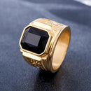 Retro Square Gemstone Carved Dragon Totem Signet Titanium Steel Ring for Men, US Size: 9, Diameter: 19mm, Perimeter: 59.8mm(Black)