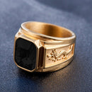 Retro Square Gemstone Carved Dragon Totem Signet Titanium Steel Ring for Men, US Size: 9, Diameter: 19mm, Perimeter: 59.8mm(Black)