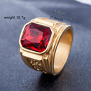 Retro Square Gemstone Carved Dragon Totem Signet Titanium Steel Ring for Men, US Size: 11, Diameter: 20.7mm, Perimeter: 65mm(Red)