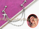1x Fashion Dangle Cross Barbell Earring Chain Tassel-Ear Cuff Stud Piercing Hot