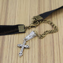 Cross Pendant Necklace Flocking Fabric Black Chain for Men Women Girls Boys