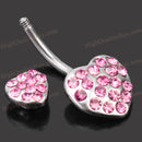 2pcs Belly Button Ring Heart Shape Navel Piercing Czech Crystal Pink Rhinestone