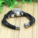 Retro Multi-layer Black Beads Leather Wrap Bracelets Jewelry Gift Beads-Style