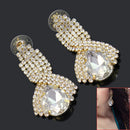 Golden plated Big Crystal Bridal Wedding Drop Earrings for Women Large Teardrop