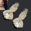 Golden plated Big Crystal Bridal Wedding Drop Earrings for Women Large Teardrop