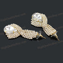 Golden plated Big Crystal Bridal Wedding Drop Earrings for Women Large Teardrop