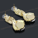 Golden plated Big Crystal Bridal Wedding Drop Earrings for Women Large Teardrop