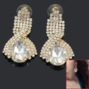 Golden plated Big Crystal Bridal Wedding Drop Earrings for Women Large Teardrop