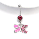 Belly-Button-Rings Jewelry Piercing Steel-Barbells Rhinestone Butterfly Dangle