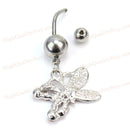 Belly-Button-Rings Jewelry Piercing Steel-Barbells Rhinestone Butterfly Dangle