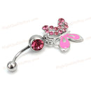 Piercing Jewelry Button-Rings Belly Navel-Body Dangle Pink Butterfly Rhinestone